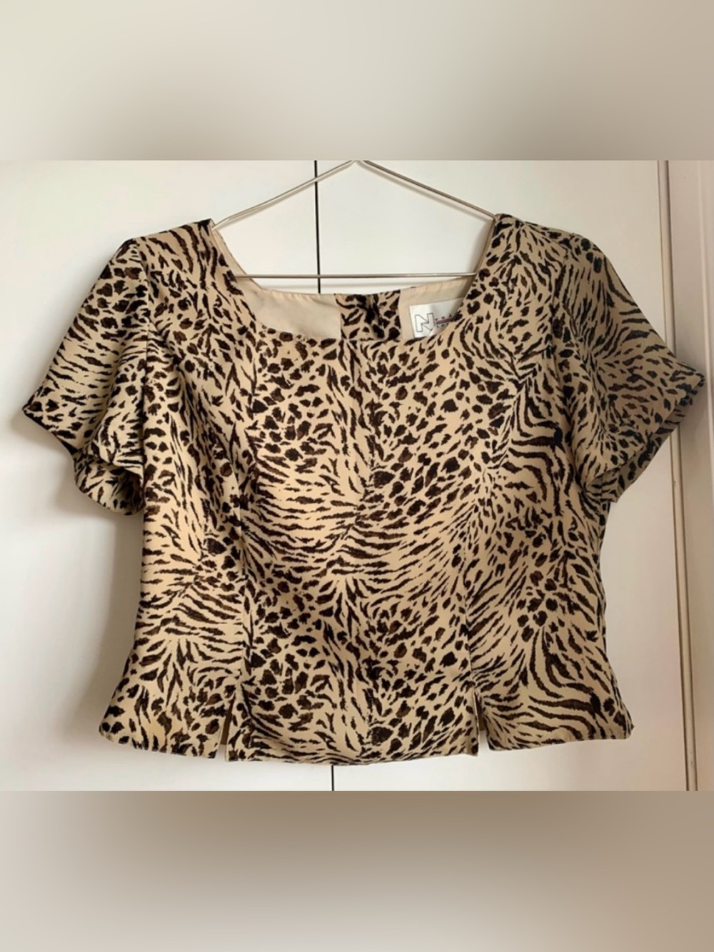 Animal Print Square Neck Short Sleeve Blouse
